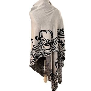 Beulah 64” x 64” Taupe Black Intarsia Knit Wrap Large